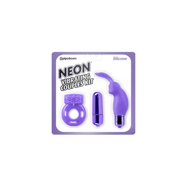 NEON VIBRATING COUPLES KIT PURPLE