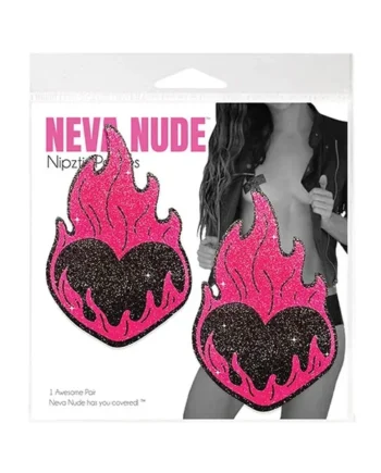 Neva Nude Flaming Heart Glitter Pasties – Black/Red O/S