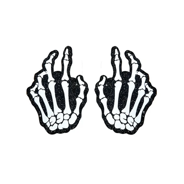 Neva Nude Holographic Skeleton Hands Pasties - White/Black O/S