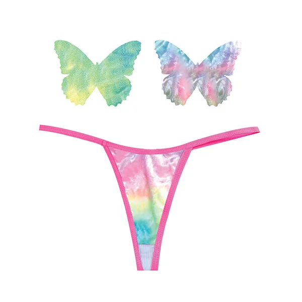 Neva Nude Naughty Knix Rainbow Sherbert Velvet G-string & Pasties - (color Varies) Multi O-s