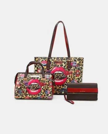 Nicole Lee USA 3-Piece Wild Lips Print Handbag Set