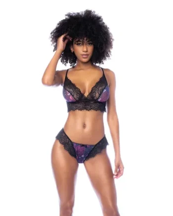 Night Butterfly Lace and Mesh 2 pc Set – Black L/XL