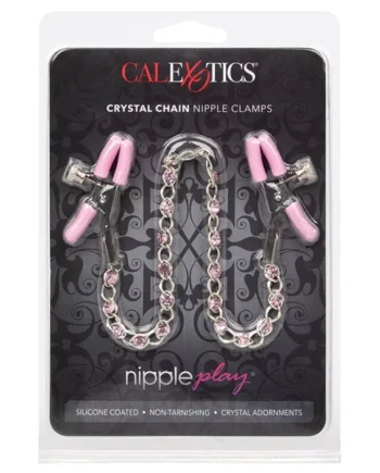 Nipple Play Crystal Chain Nipple Clamps - Pink
