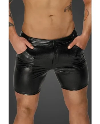 Noir Snake Wetlook Mid Length Shorts with Back Pockets, Black, S,M,L, XL