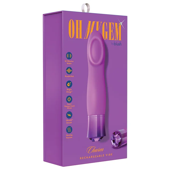 Oh My Gem Charm 5.5 Inch Warming G-Spot Vibrator in Amethyst - Made with Smooth UltraSilk Puria Silicone