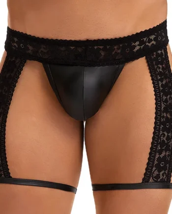 Oh Yeah Faux Leather & Lace G-String Garter Shorts