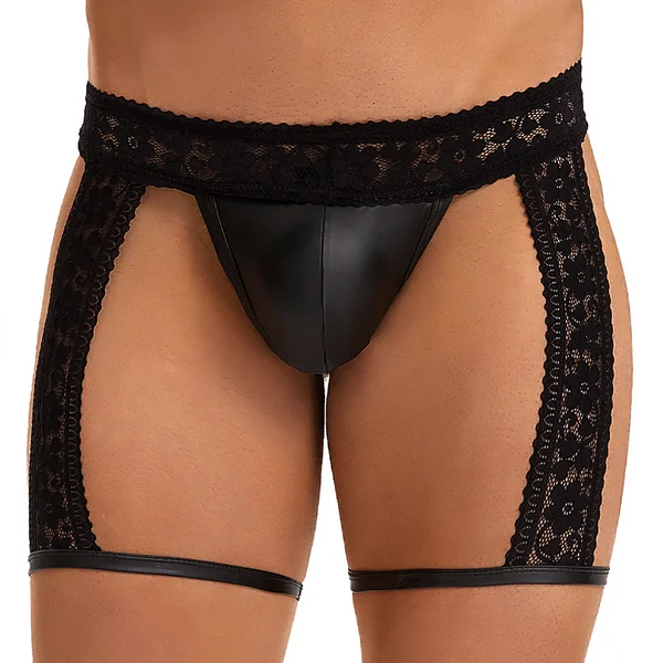 Oh Yeah Faux Leather & Lace G-String Garter Shorts