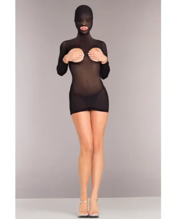 Opaque Cupless Hooded Minidress - One Size - Black