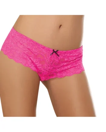 Open Crotch Lace Boy Short - Large - Hot Pink