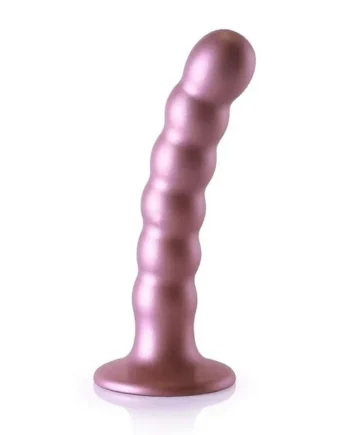 Ouch! Beaded G-Spot Silicone Dildo 5in – Metallic Rose Gold