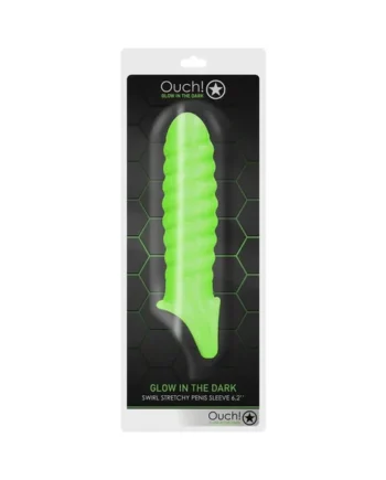 Ouch! Glow in the Dark Swirl Stretchy 6.2 in. Penis Sleeve Neon Green