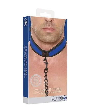 Ouch! Puppy Play Neoprene Collar With Leash Blue/Black