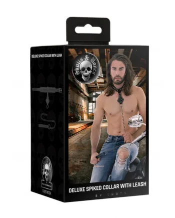 Ouch! – Skulls & Bones Deluxe Spiked Collar with Leash