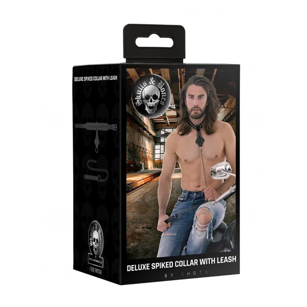 Ouch! – Skulls & Bones Deluxe Spiked Collar with Leash