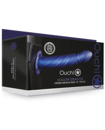 Ouch! Twisted 8 in. Hollow Strap-On Metallic Blue