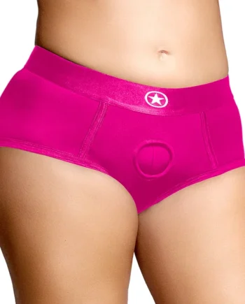 Ouch! Vibrating Pink Strap-on Brief in XL/2XL