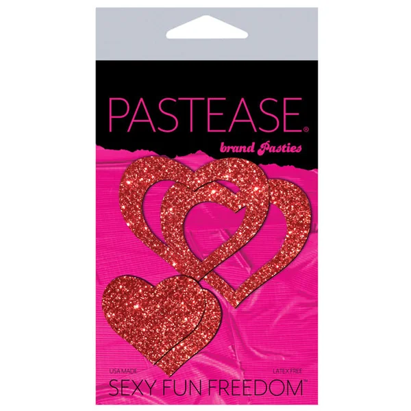 Pastease Glitter Peek A Boob Hearts - Red O-s