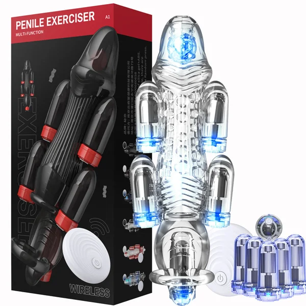 Penis Exerciser Glans Trainer with 6 Vibrators for Men Delay Enhance