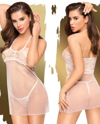 Penthouse All Yours Mesh Babydoll with Thong - White S/M