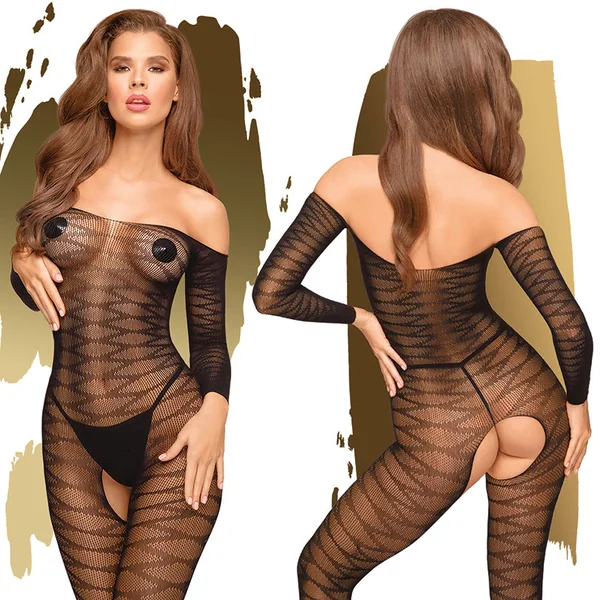 Penthouse Dreamy Diva Sheer Body Stocking with Open Crotch - Black XL