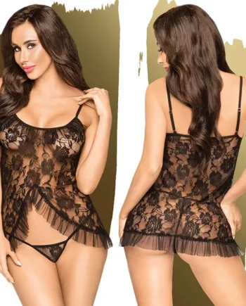 Penthouse Flawless Love Babydoll with Thong - Black L/XL
