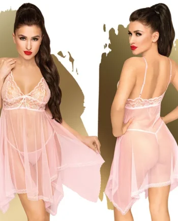 Penthouse Naughty Doll Lace Babydoll with Thong - Rose S/M