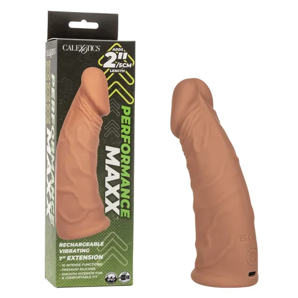PERFORMANCE MAXX 7″ RECHARGEABLE VIBRATING EXTENSION -BROWN