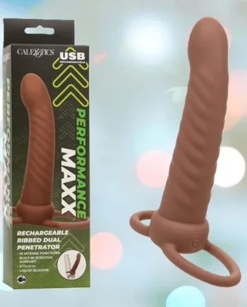 Performance Maxx Rechargeable Ribbed Dual Penetrator - Brown