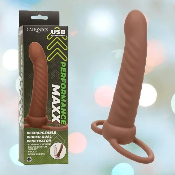 Performance Maxx Rechargeable Ribbed Dual Penetrator - Brown