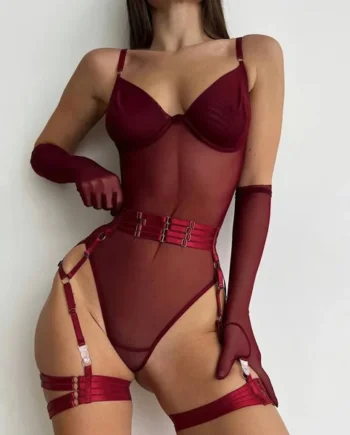 Perspective Sexy Onesie Mesh Shapewear | Lingerie Set with Straps & Gloves 💋🔥