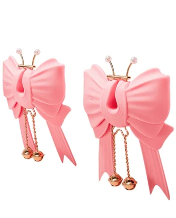Pink Bowknot Vibrating Nipple Clamps App Control