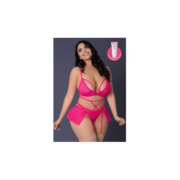 PINK KINK BRALETTE PANTY SKIRT PINK GLOW 2XL