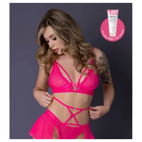 PINK KINK BRALETTE PANTY SKIRT PINK GLOW L/XL