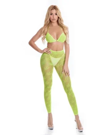Pink Lipstick All About Leaf Bra Set, Green, One Size