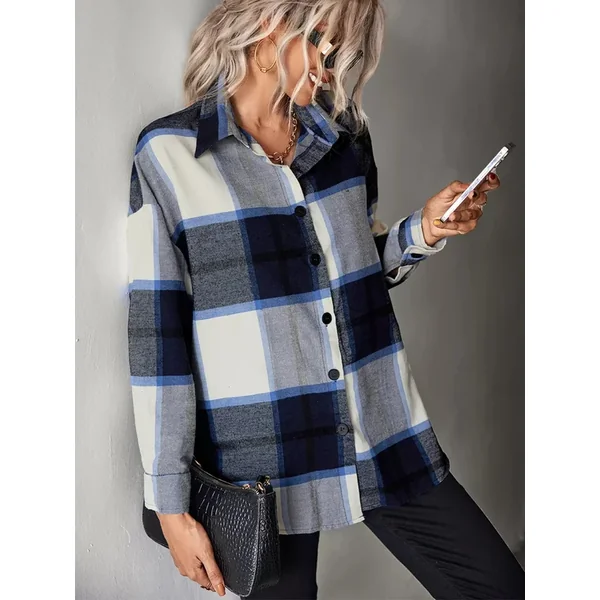 Plaid Button-Down Long Sleeve Shirt