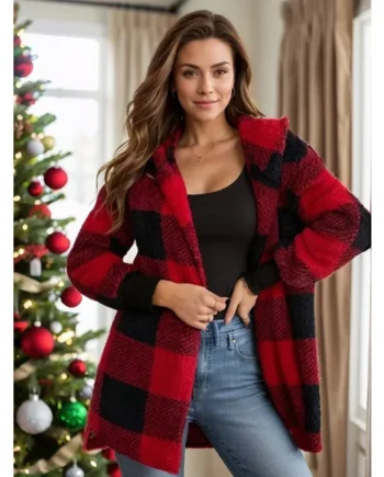 Plaid Long Sleeve Hooded Coat