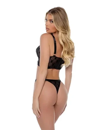 Playboy Bunny Charm Mesh Bralette w/Thong 2 pc Set – Black SM