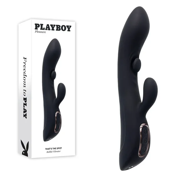 Playboy Pleasure THATS THE SPOT – Black 23.3 cm USB Rechargeable Rabbit Vibrator with G-Spot Tapper