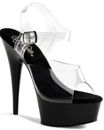 Pleaser – Delight 608 Clear & Black Platform Stiletto’s with 6 inch Heel | UK 2-11