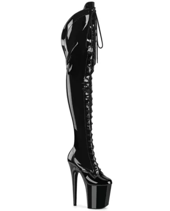 Pleaser – Flamingo 3014 Black Patent Over The Knee Boot with 8 inch Heel | UK 2-9