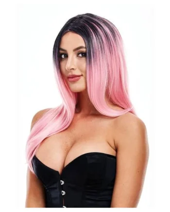 Pleasure Wigs Elle Pink Ombre Wig With Black Roots