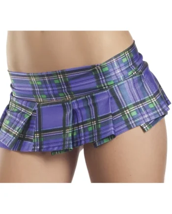 Plum Plaid Pleated Mini Skirt - Medium- Large