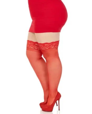 Plus Elastane Sheer Stay Up with Lace Top Red Queen
