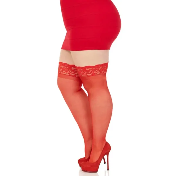 Plus Elastane Sheer Stay Up with Lace Top Red Queen