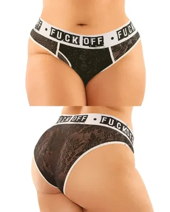 Plus Size Fuck Off Black Lace Boy Brief & Lace Thong