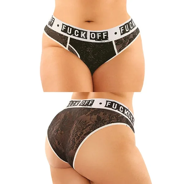 Plus Size Fuck Off Black Lace Boy Brief & Lace Thong