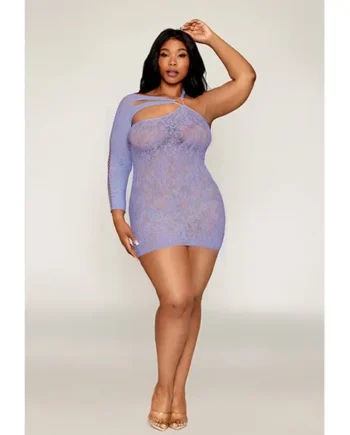 Plus Size Lavender One Shoulder Seamless Lace Chemise