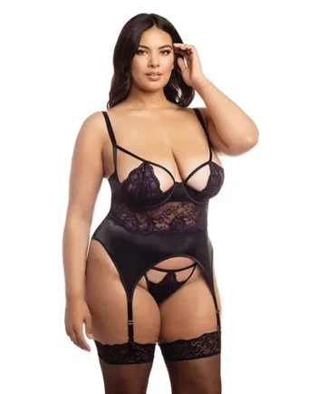 Plus Size Purple & Black Demi Merrywidow Set 2X
