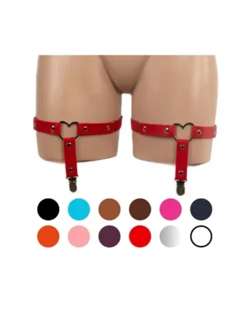 Poison Rose 1004 Faux Leather Elastic Heart Garters