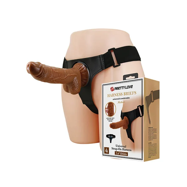 Pretty Love Micheal Universal Harness Brief W/7.0" Realistic Dildo - Brown